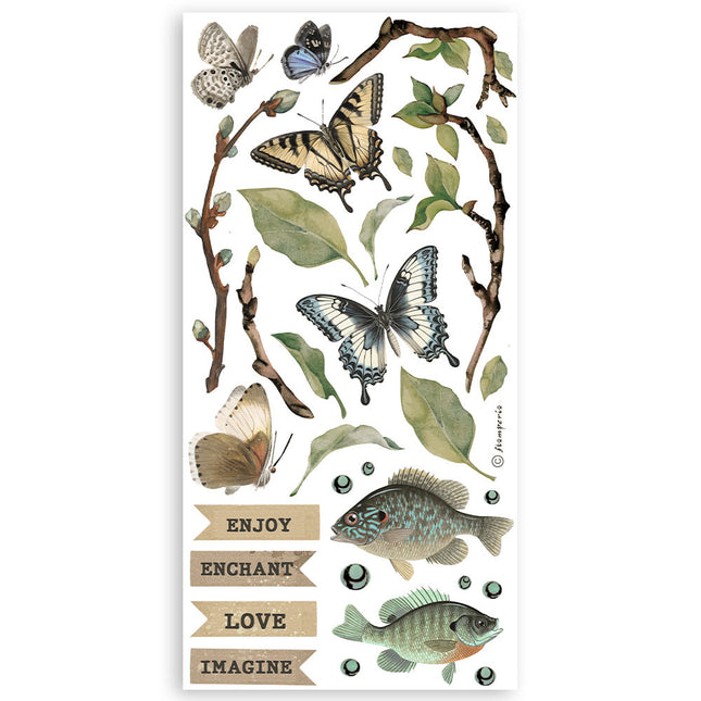 Papier-Ausschnitte beidseitig bedruckt - 4 Blatt 15x30,5 cm - Wald