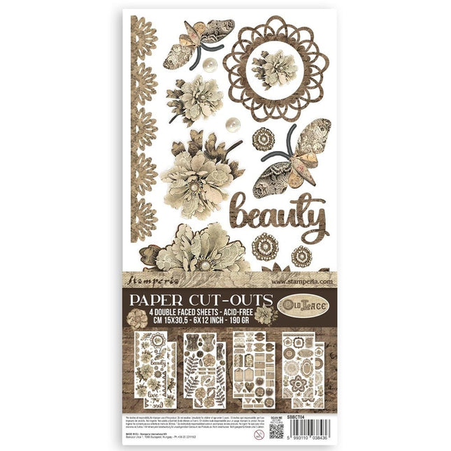 Papierausstanzungen 2 doppelseitig - 4 Blätter cm 15x30,5 - Old Lace