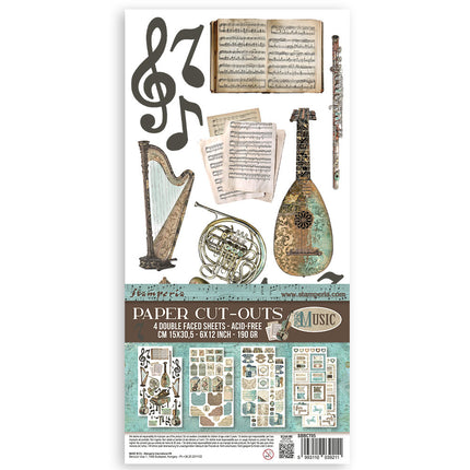 Papier-Ausschnitte 2 doppelseitig - 4 Blätter cm 15x30,5 - Musik