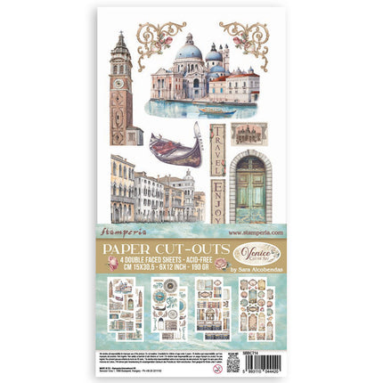 Papierausschnitte 2-fach beidseitig - 4 Blatt 15x30,5 cm - Venice City of Art