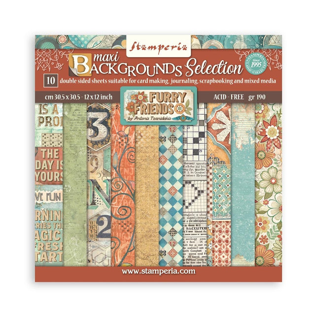 Papierblock 30,5x30,5 cm - 10 Blätter Hintergrundauswahl - Flauschige Freunde