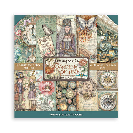 Bedrucktes Scrapbooking-Pad für Kunst und Handwerk 10 Blatt cm 30,5x30,5 (12"x12") - Gardens of Time