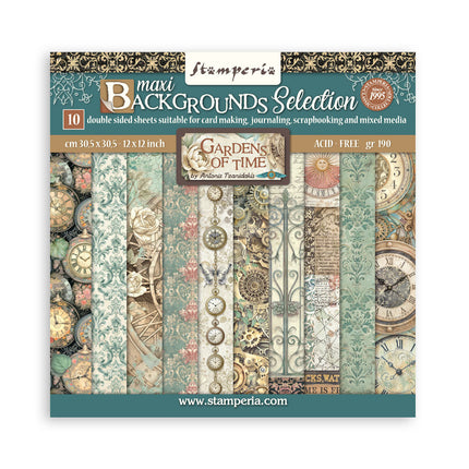 Bedrucktes Scrapbooking-Pad für Kunst und Handwerk 10 Blatt cm 30,5x30,5 (12"x12") Hintergründe - Gardens of Time