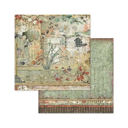 Papierblock 20,3×20,3 cm - 10 Blatt - beidseitig Orientalischer Garten