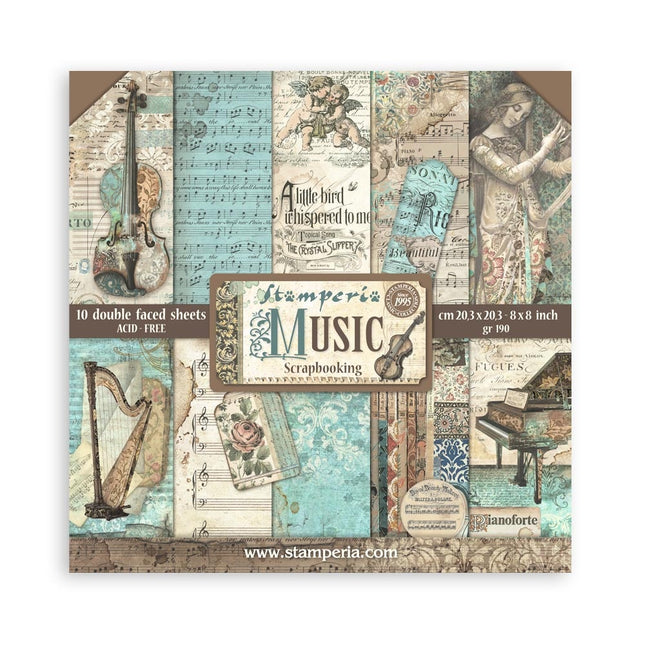 Papierblock 20,3x20,3 cm - 10 Blätter - Musik