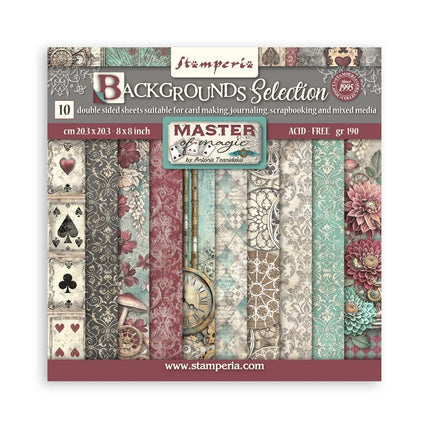 Papierblock 20,3x20,3 cm - 10 Blätter - Hintergrundauswahl - Meister der Magie