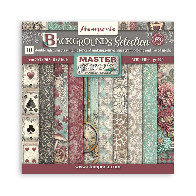 Papierblock 20,3x20,3 cm - 10 Blätter - Hintergrundauswahl - Meister der Magie