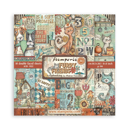 Papierblock 20,3x20,3 cm - 10 Blätter - Flauschige Freunde