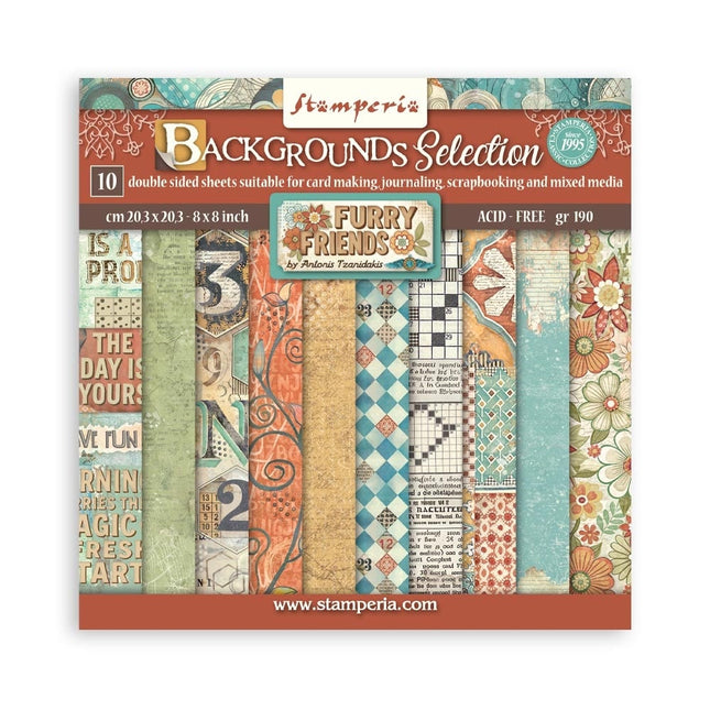 Papierblock 20,3x20,3 cm - 10 Blätter - Hintergrundauswahl - Flauschige Freunde