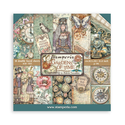 Bedrucktes Scrapbooking-Pad für Kunst und Handwerk 10 Blatt cm 20,3x20,3 (8"x8") - Gardens of Time