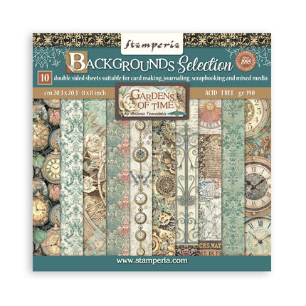 Bedrucktes Scrapbooking-Pad für Kunst und Handwerk 10 Blatt cm 20,3x20,3 (8"x8") Hintergründe - Gardens of Time