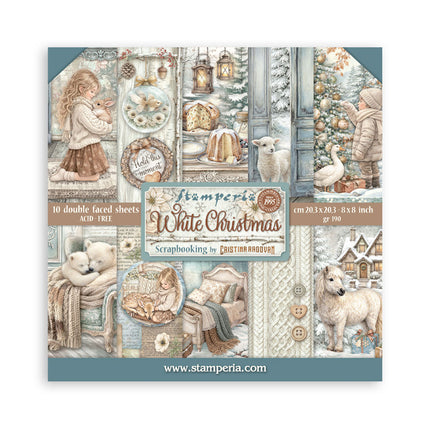 Scrapbooking Printed Pad for Art and Craft 10 sheets cm 20,3X20,3 (8"X8") - White Christmas