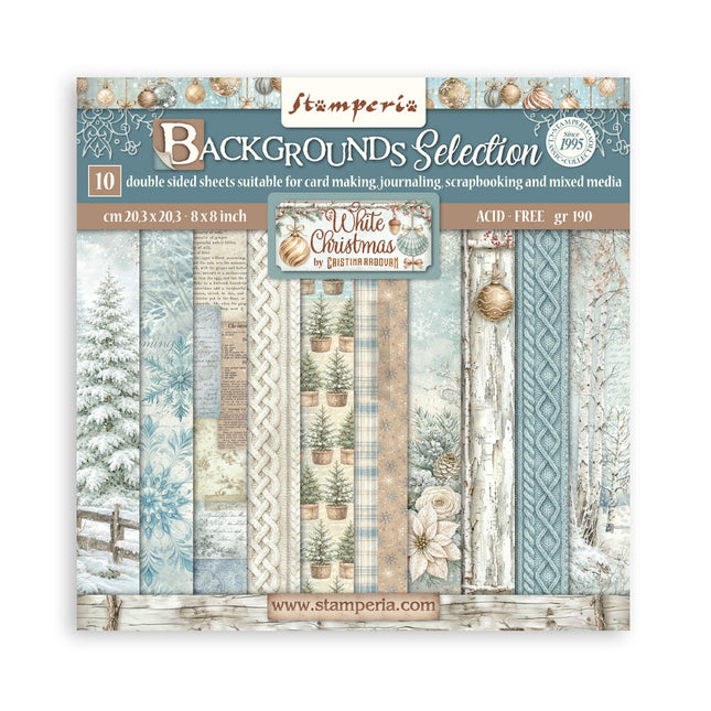 Scrapbooking Printed Pad for Art and Craft 10 sheets cm 20,3X20,3 (8"X8") Backgrounds - White Christmas