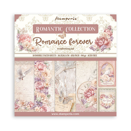 Papierblock 20,3x20,3 cm - 10 Blätter - Romance Forever