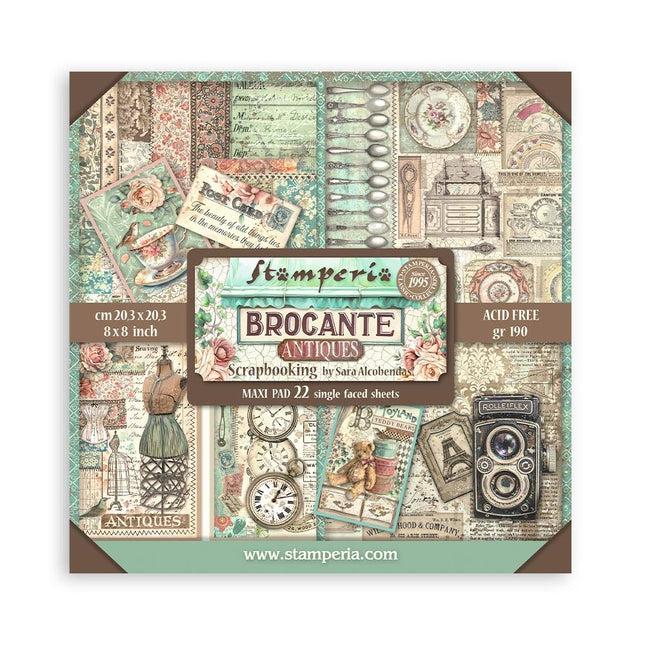 Papierblock 20,3x20,3 cm - 22 Blatt - Einseitig Brocante Antiques