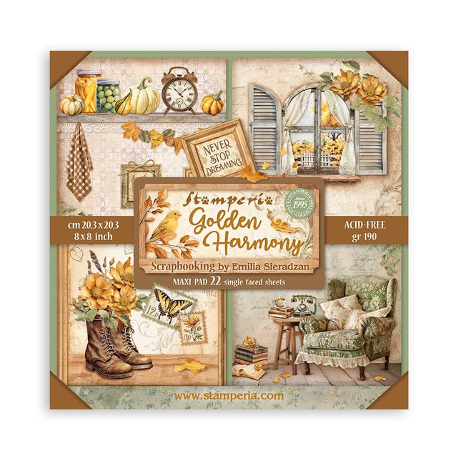 Papierblock 20,3x20,3 cm - 22 Blatt - Einseitig Goldene Harmonie