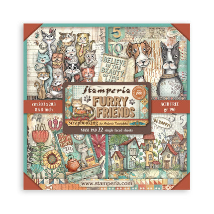 Papierblock 20,3x20,3 cm - 22 Blätter - Einseitig Flauschige Freunde