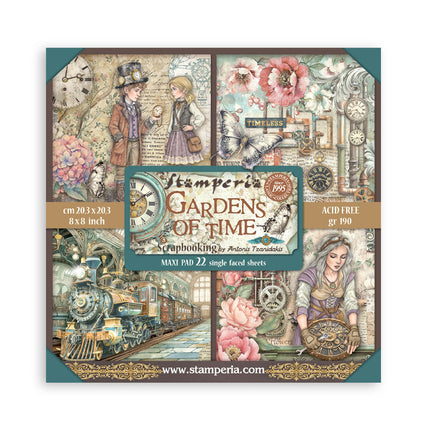 Bedrucktes Scrapbooking-Pad für Kunst und Handwerk 22 Blatt cm 20,3x20,3 (8"x8") einseitig Gardens of Time