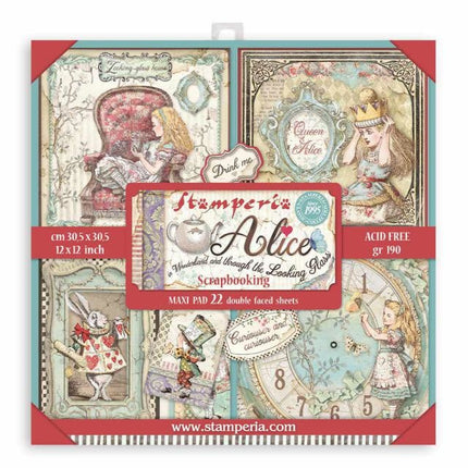 Papierblock 30,5 × 30,5 cm - 22 Blatt beidseitig bedruckt Alice im Wunderland und durch das