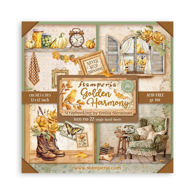 Papierblock 30,5x30,5 cm - 22 Blatt - Einseitig bedruckt - Goldene Harmonie