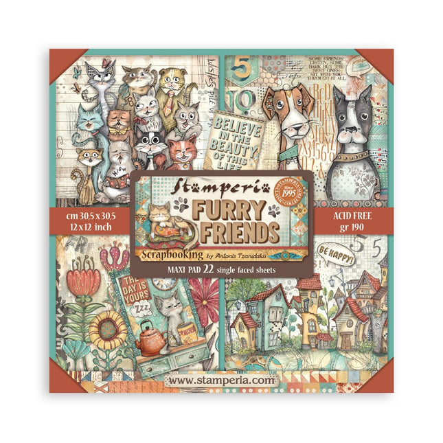 Papierblock 30,5x30,5 cm - 22 Blätter - Einseitig - Flauschige Freunde