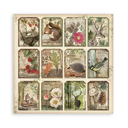 Papierblock 30,5x30,5 cm - 22 Blatt - Einseitig bedruckt - 18 bedruckte Blätter + 6 Gras-Papier Wald