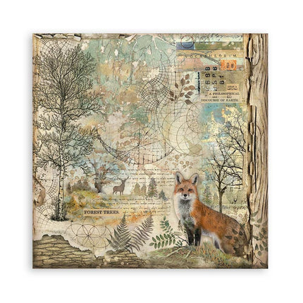 Papierblock 30,5x30,5 cm - 22 Blatt - Einseitig bedruckt - 18 bedruckte Blätter + 6 Gras-Papier Wald