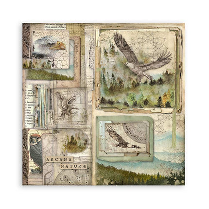 Papierblock 30,5x30,5 cm - 22 Blatt - Einseitig bedruckt - 18 bedruckte Blätter + 6 Gras-Papier Wald