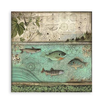 Papierblock 30,5x30,5 cm - 22 Blatt - Einseitig bedruckt - 18 bedruckte Blätter + 6 Gras-Papier Wald
