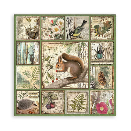 Papierblock 30,5x30,5 cm - 22 Blatt - Einseitig bedruckt - 18 bedruckte Blätter + 6 Gras-Papier Wald