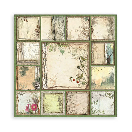 Papierblock 30,5x30,5 cm - 22 Blatt - Einseitig bedruckt - 18 bedruckte Blätter + 6 Gras-Papier Wald