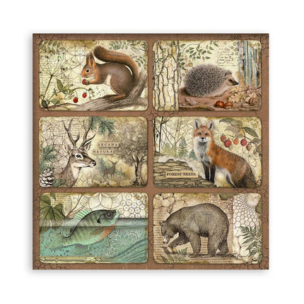 Papierblock 30,5x30,5 cm - 22 Blatt - Einseitig bedruckt - 18 bedruckte Blätter + 6 Gras-Papier Wald