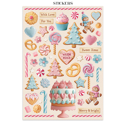 Junk Journal Aufkleber, Ausschneidebögen, Hintergründe - Candy Christmas