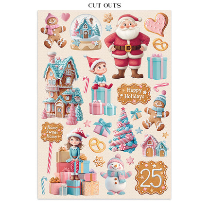 Junk Journal Aufkleber, Ausschneidebögen, Hintergründe - Candy Christmas