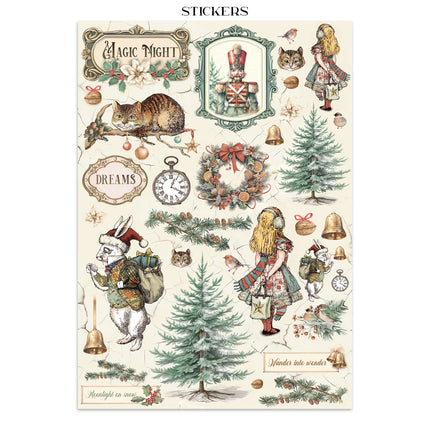 Junk Journal Aufkleber, Ausschneidebögen, Hintergründe - Alice zu Weihnachten