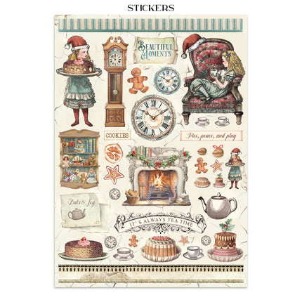 Junk Journal Aufkleber, Ausschneidebögen, Hintergründe - Alice zu Weihnachten