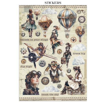 Junk Journal Aufkleber, Ausschnitte, Hintergründe - Fantastische Reisen