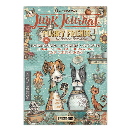 Junk Journal Sticker, Ausschnitte, Hintergründe - Furry Friends