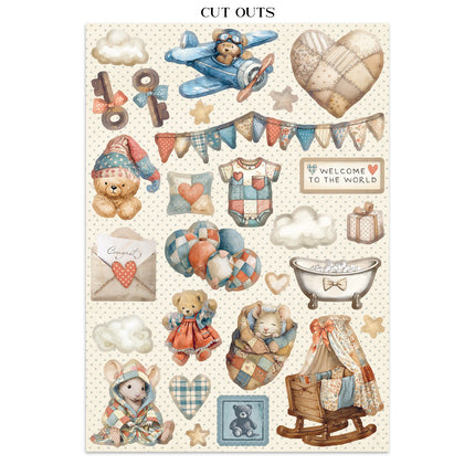 Junk Journal Aufkleber, Ausschnitte, Hintergründe - Baby