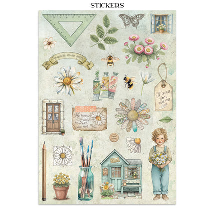Junk Journal Aufkleber, Ausschnitte, Hintergründe - Daisy Art