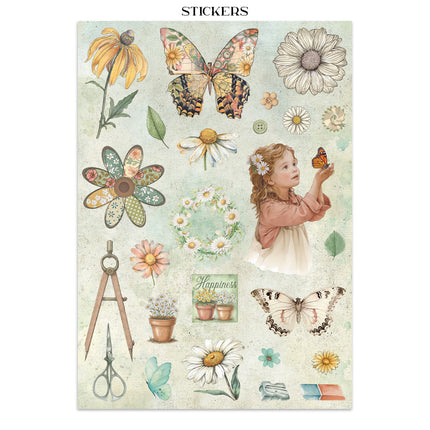 Junk Journal Aufkleber, Ausschnitte, Hintergründe - Daisy Art