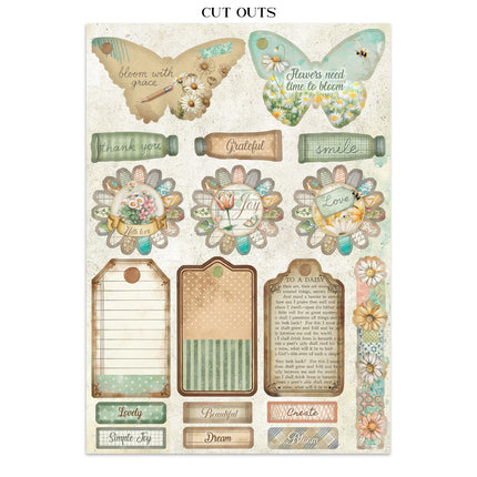 Junk Journal Aufkleber, Ausschnitte, Hintergründe - Daisy Art