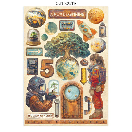 Junk Journal Sticker, Ausschnitte, Hintergründe - A new Beginning