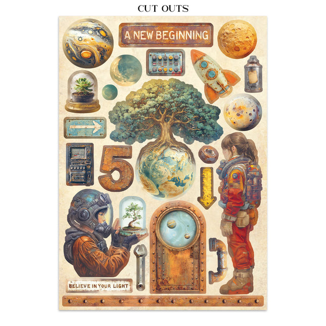 Junk Journal Sticker, Ausschnitte, Hintergründe - A new Beginning