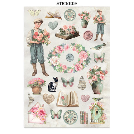 Bedrucktes Kunst-Junk Journal: Aufkleber, Ausschneidebögen, Hintergründe für Kunst und Handwerk - House of Roses