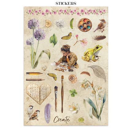 Bedrucktes Art Junk Journal: Sticker, Ausschneidebögen, Hintergründe für Kunst und Basteln - Rundum