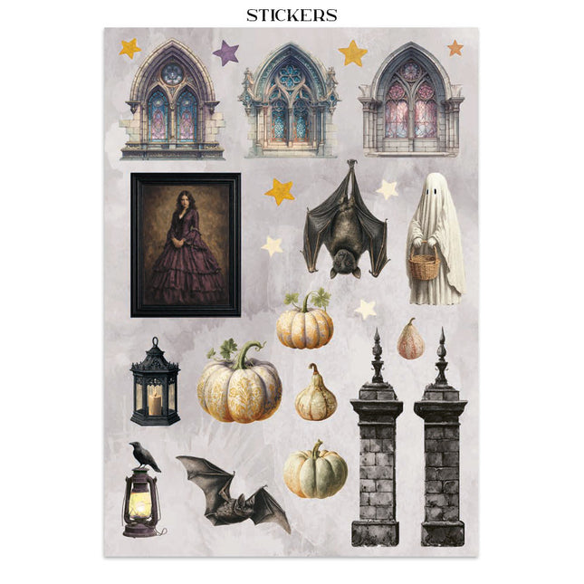Bedrucktes Art Junk Journal: Sticker, Ausschnitte, Hintergründe für Kunst und Handwerk - Halloween