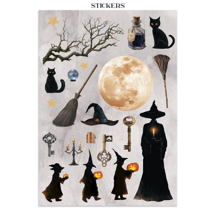 Bedrucktes Art Junk Journal: Sticker, Ausschnitte, Hintergründe für Kunst und Handwerk - Halloween