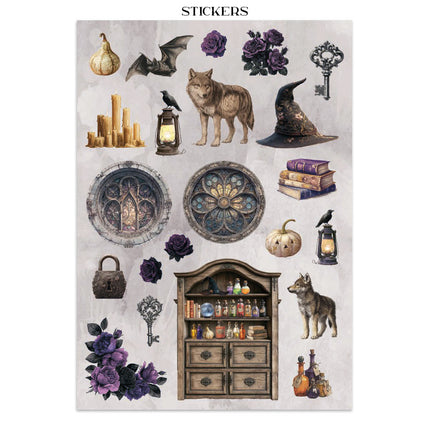Bedrucktes Art Junk Journal: Sticker, Ausschnitte, Hintergründe für Kunst und Handwerk - Halloween
