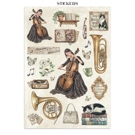 Bedrucktes Art Junk Journal: Sticker, Ausschnitte, Hintergründe für Kunst und Handwerk - Symphony